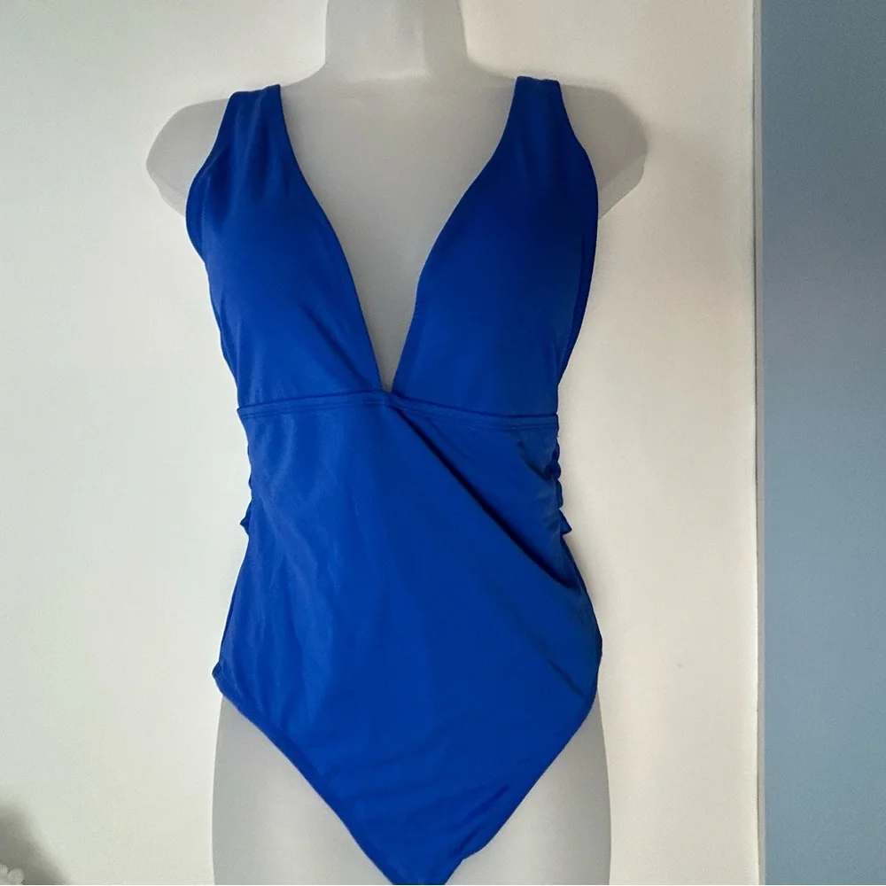 Pink Lily‎ Blue 1PC Swimsuit Large